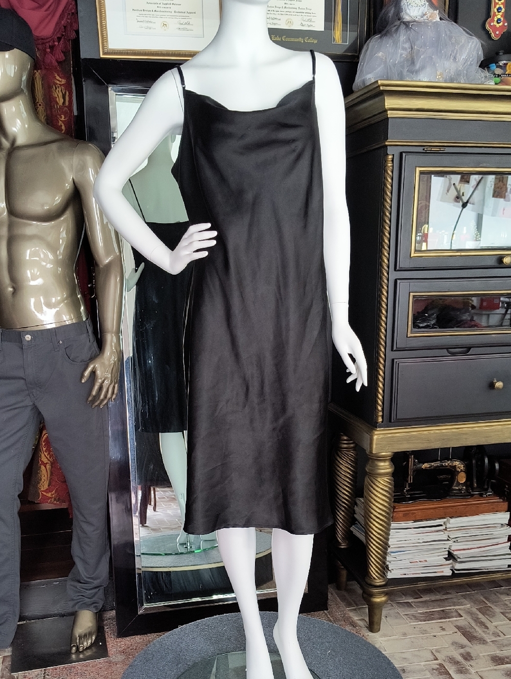 Vinatge GAP Black Satin Midi Slip Dress